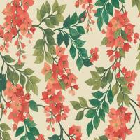 Bougainvillea Wallpaper - Rouge, Olive Green and Emerald/Cream